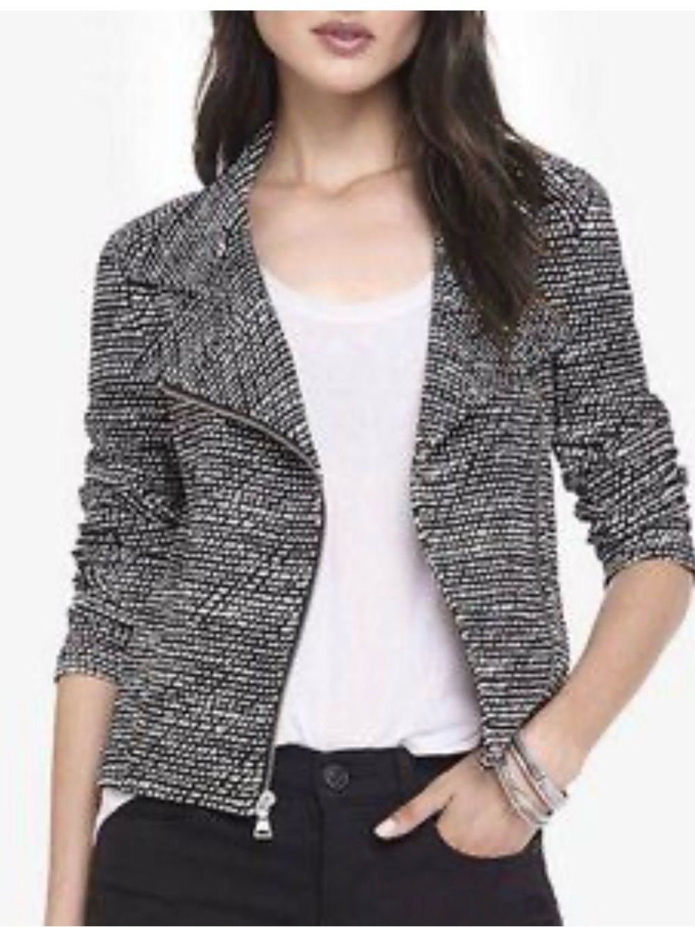 Express Black and White Stretch Biker Blazer